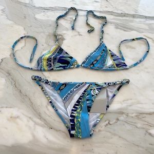 EMILIO PUCCI BLUE MULTI BIKINI SIZE IT 44 / US 10 NWTS!